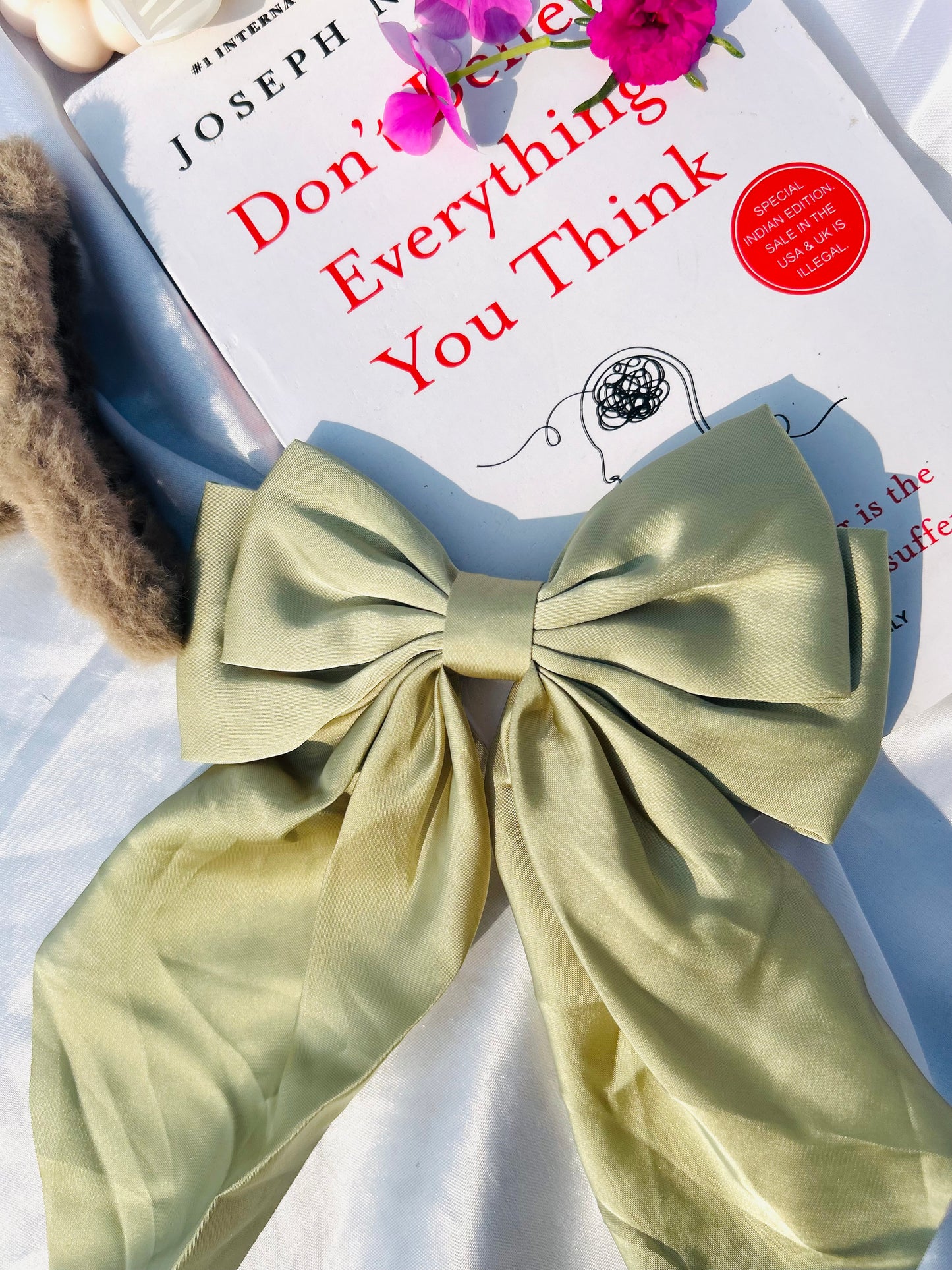 Satin Bow hair clip (Green)