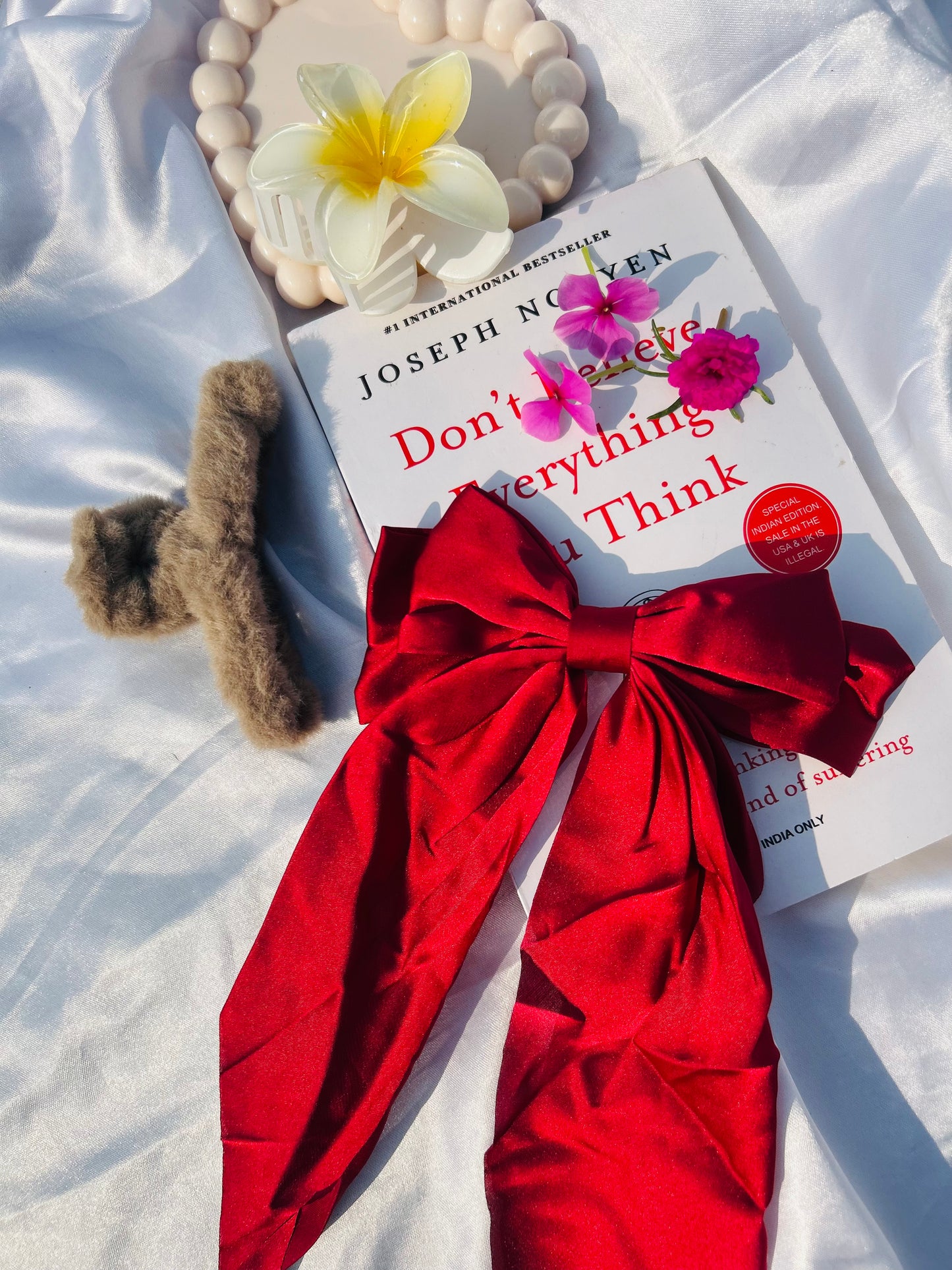 Satin Bow Hair Clip (Red)