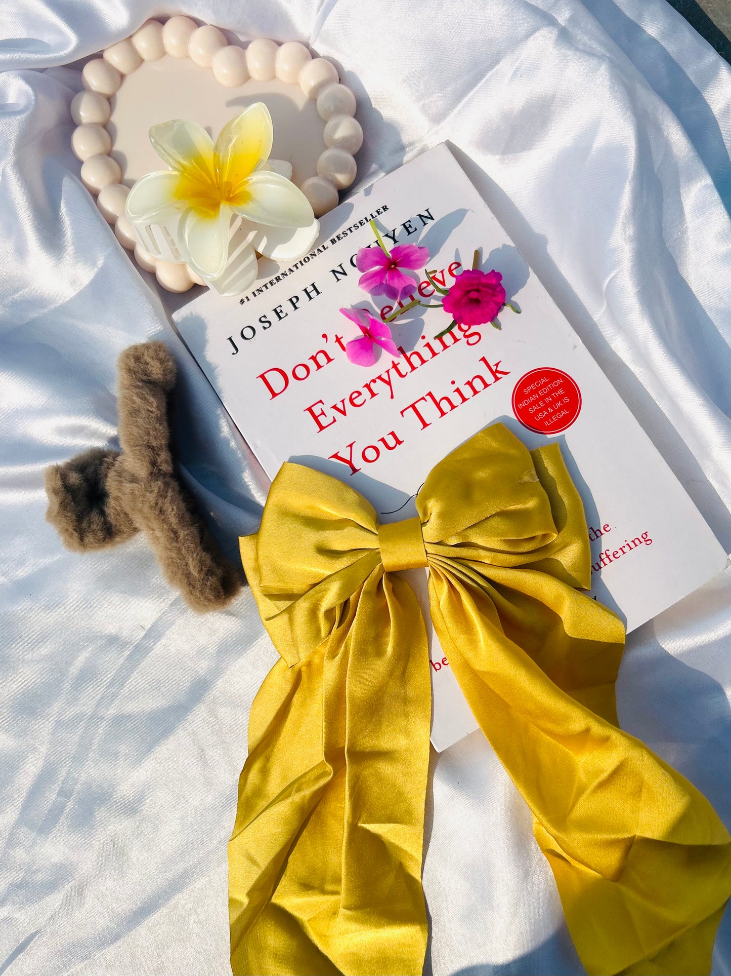 Satin Bow hair clip (Yellow)