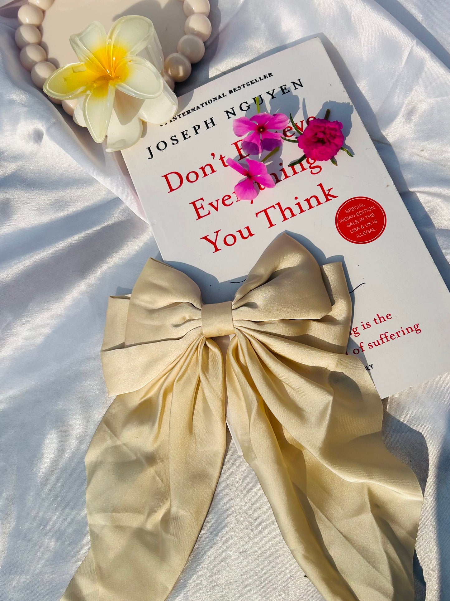 Satin Bow hair clip (Cream)