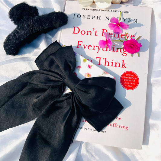 Satin Bow hair clip (Black)