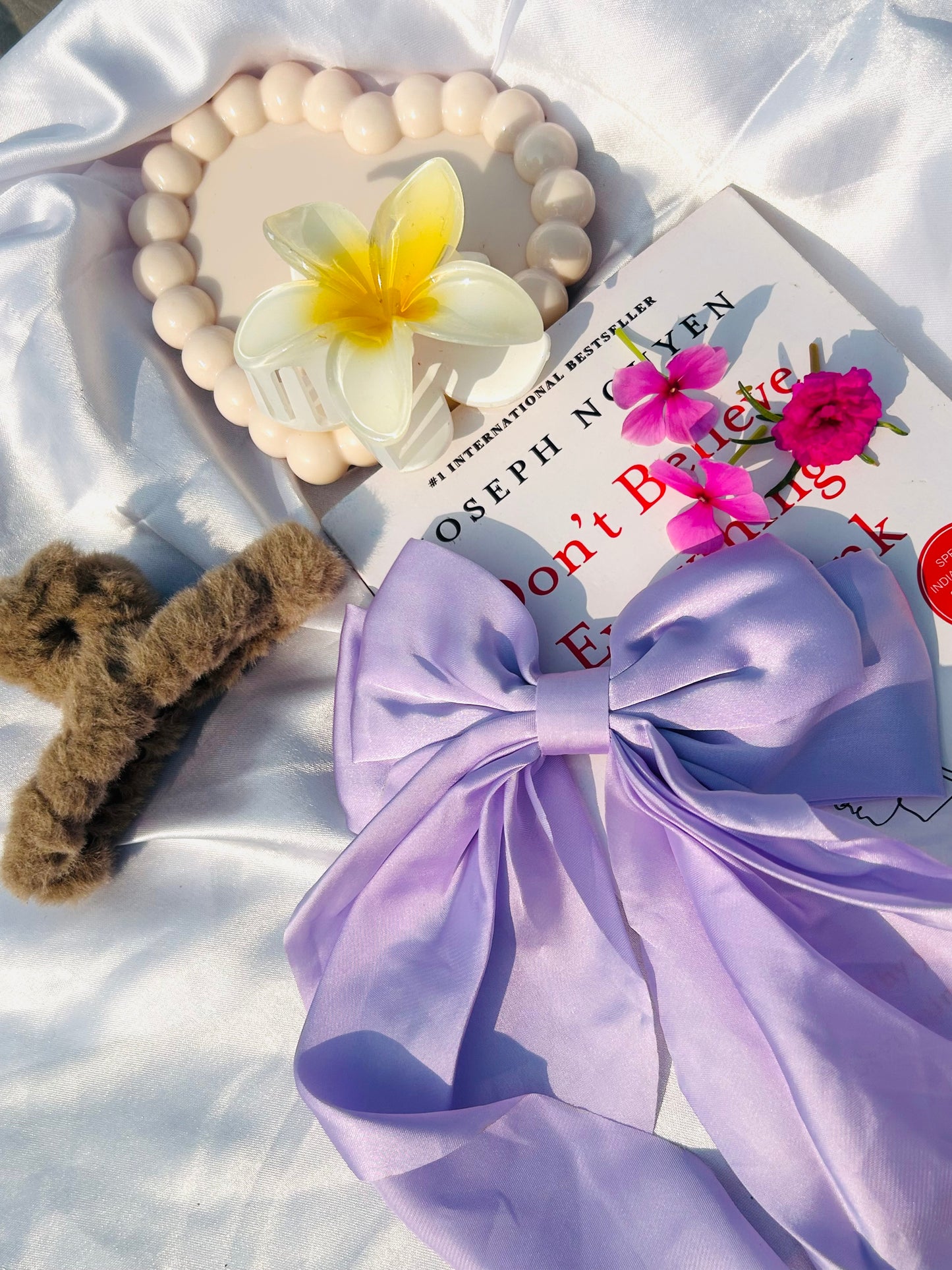 Satin Bow hair clip (Purple)