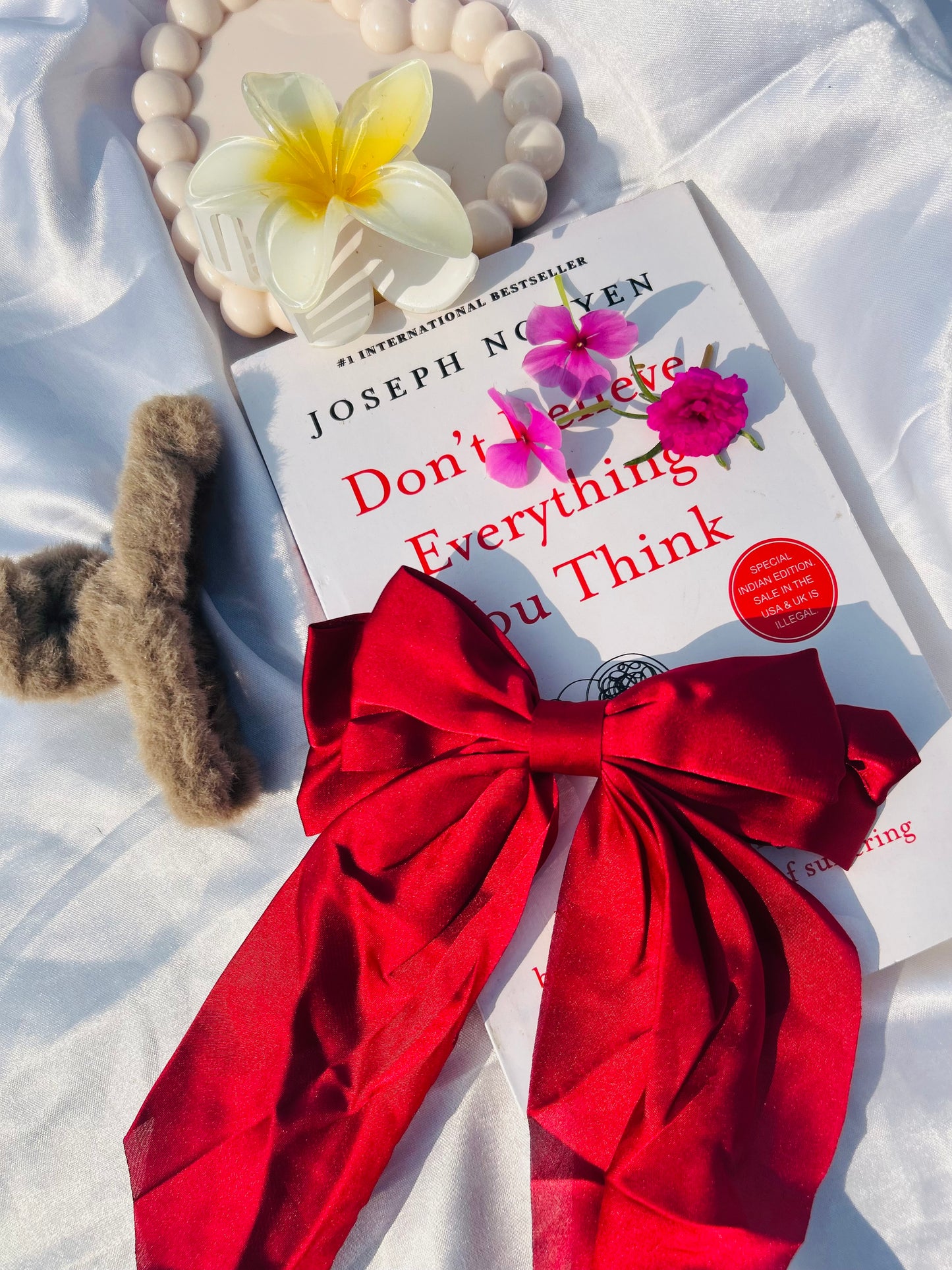 Satin Bow Hair Clip (Red)