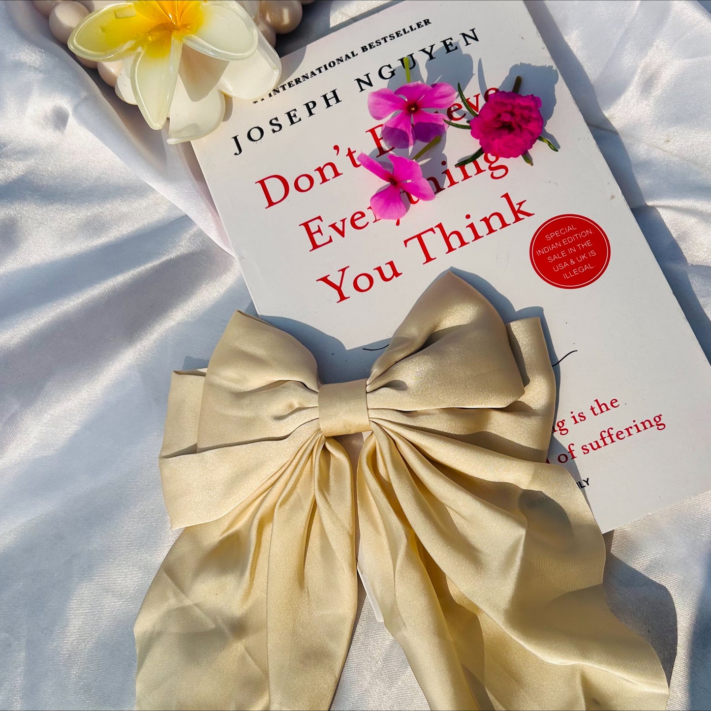 Satin Bow hair clip (Cream)