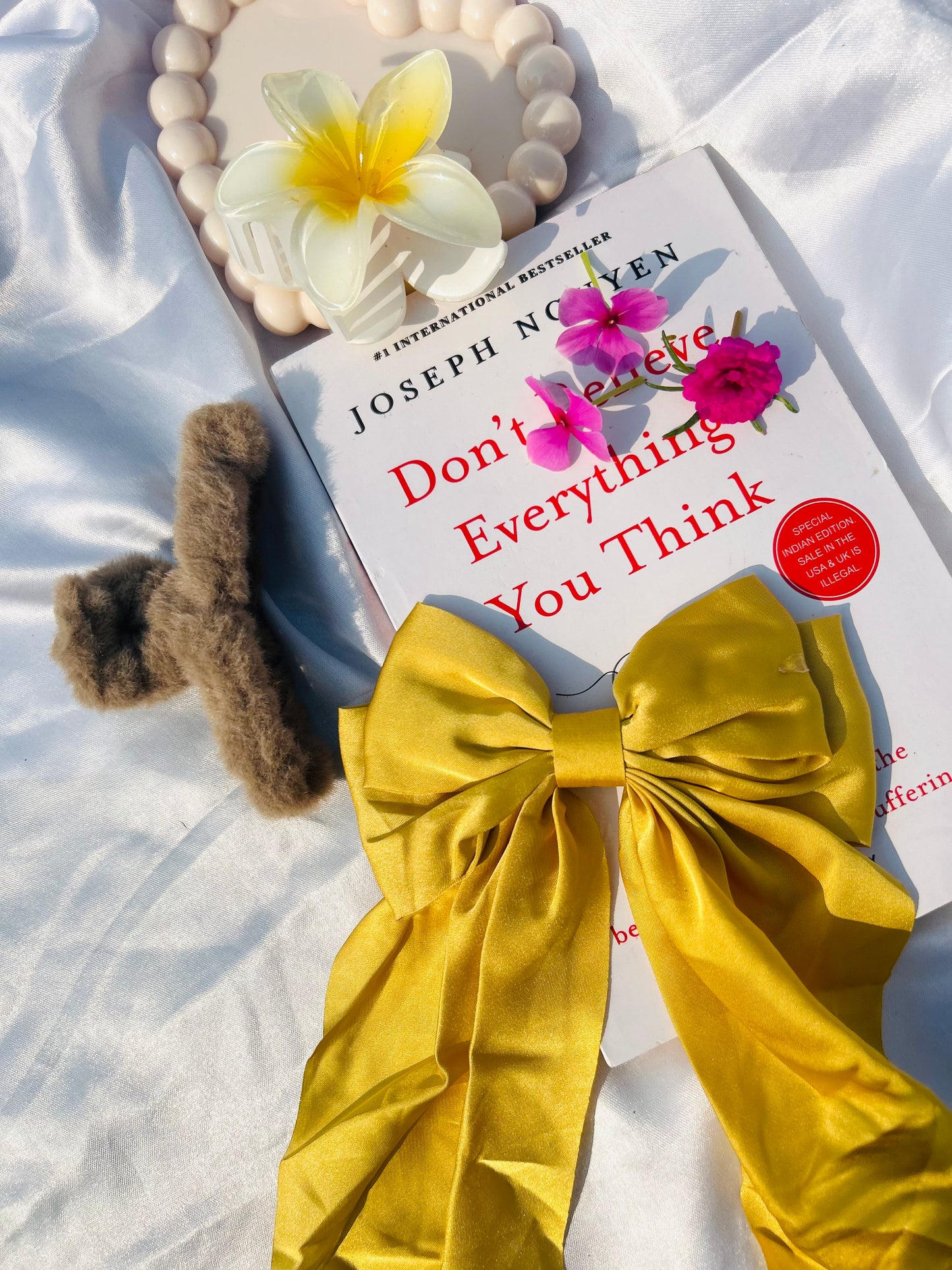 Satin Bow hair clip (Yellow)