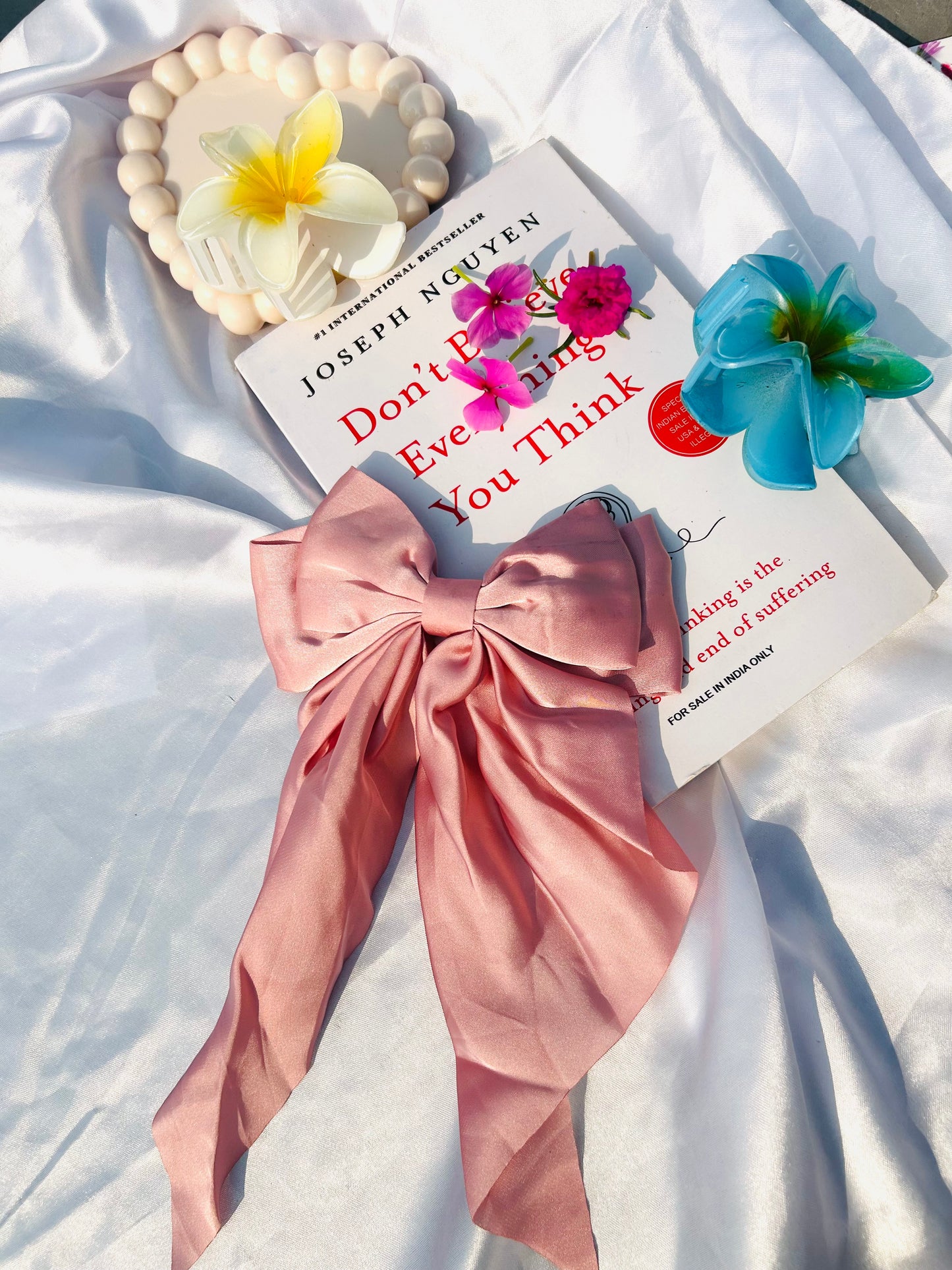 Satin Bow hair clip (Pink)