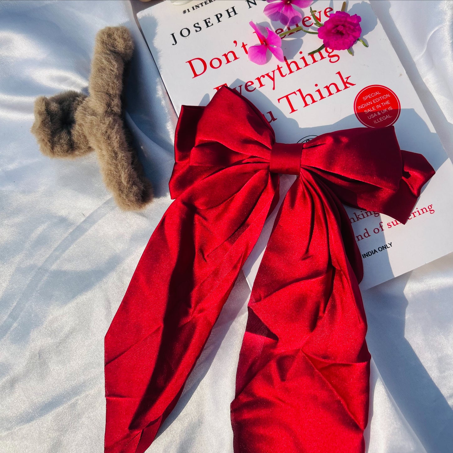 Satin Bow Hair Clip (Red)