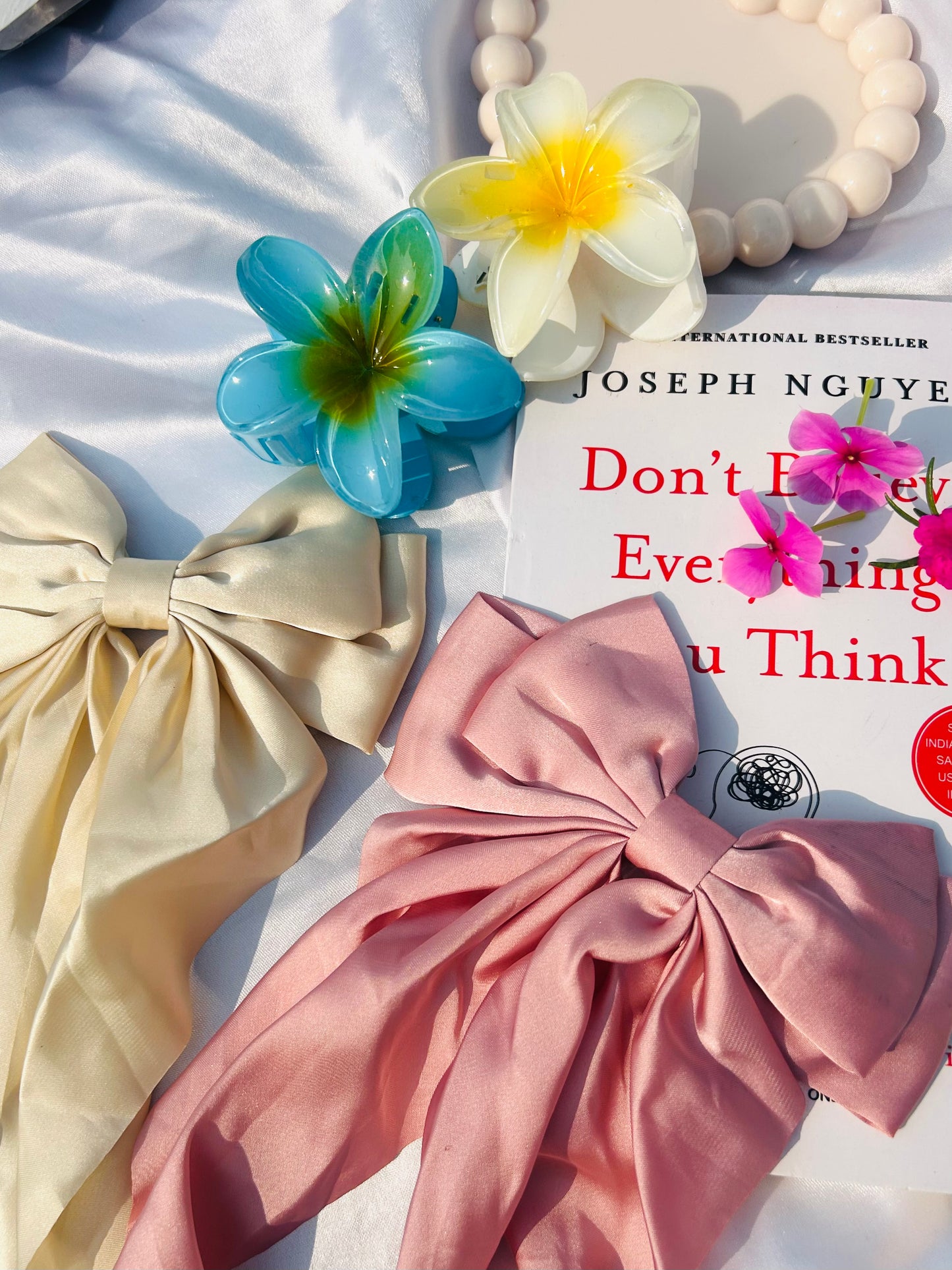 Satin Bow hair clip (Cream)